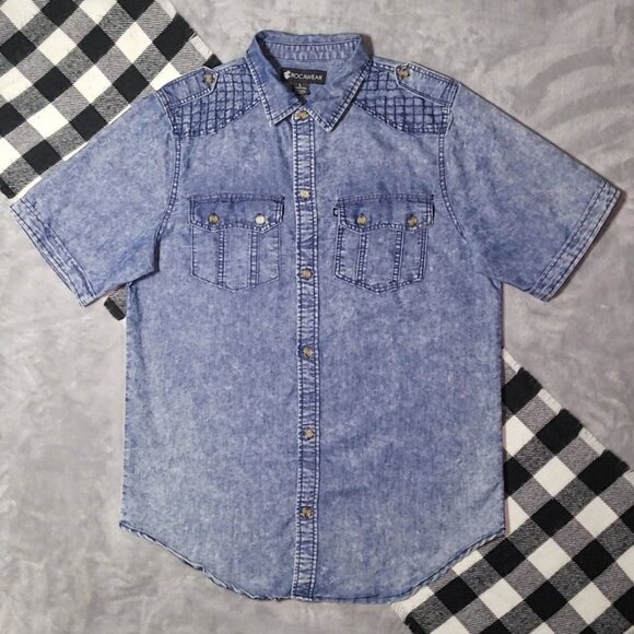 L | Rocawear | Denim Short Sleeved Button Down Shirt - Picture 1 of 4